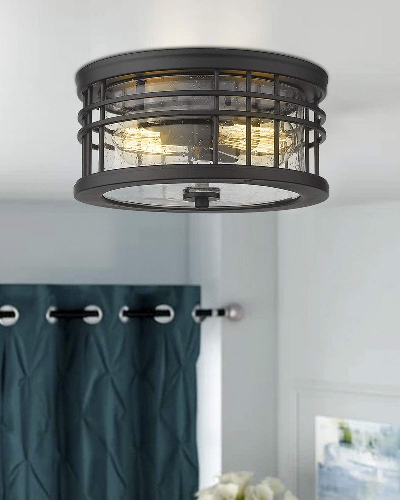 zeyu Industrial Ceiling Light, Farmhouse Flush Mount Ceiling Light 12 Inch, Black Finish with Seeded Glass, ZW01-F BK-R - Image 3